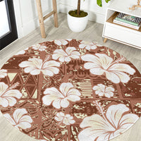 Brown Bula Fiji Masi Hibiscus Seamless Round Carpet