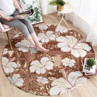 Brown Bula Fiji Masi Hibiscus Seamless Round Carpet