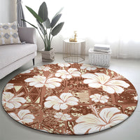 Brown Bula Fiji Masi Hibiscus Seamless Round Carpet