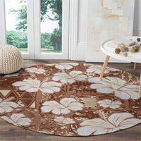 Brown Bula Fiji Masi Hibiscus Seamless Round Carpet