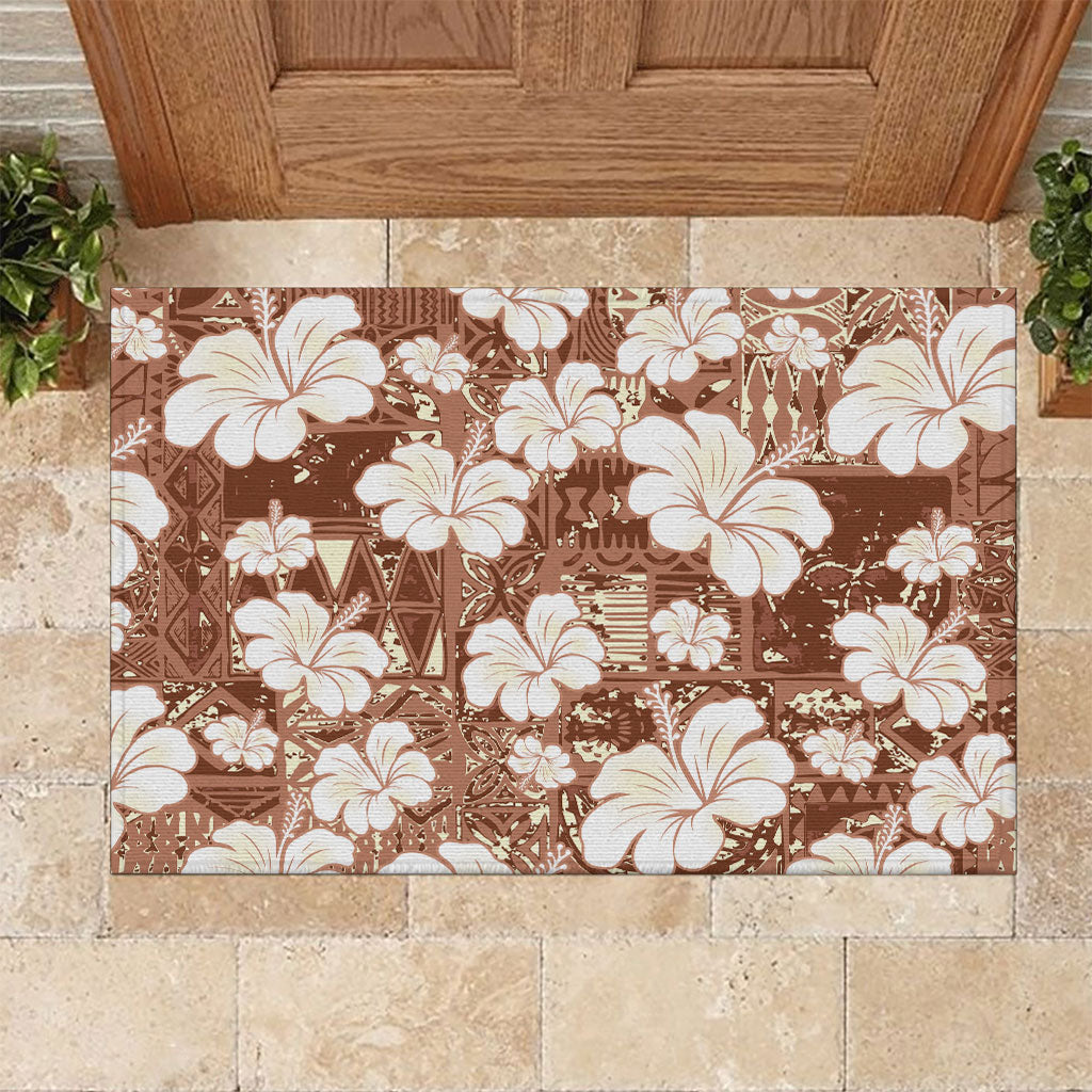 Brown Bula Fiji Masi Hibiscus Seamless Rubber Doormat
