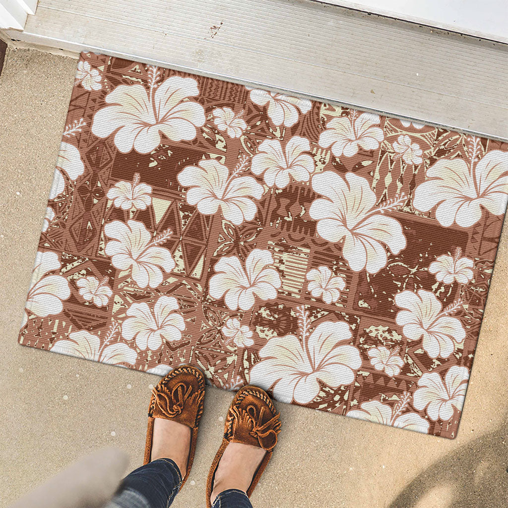 Brown Bula Fiji Masi Hibiscus Seamless Rubber Doormat