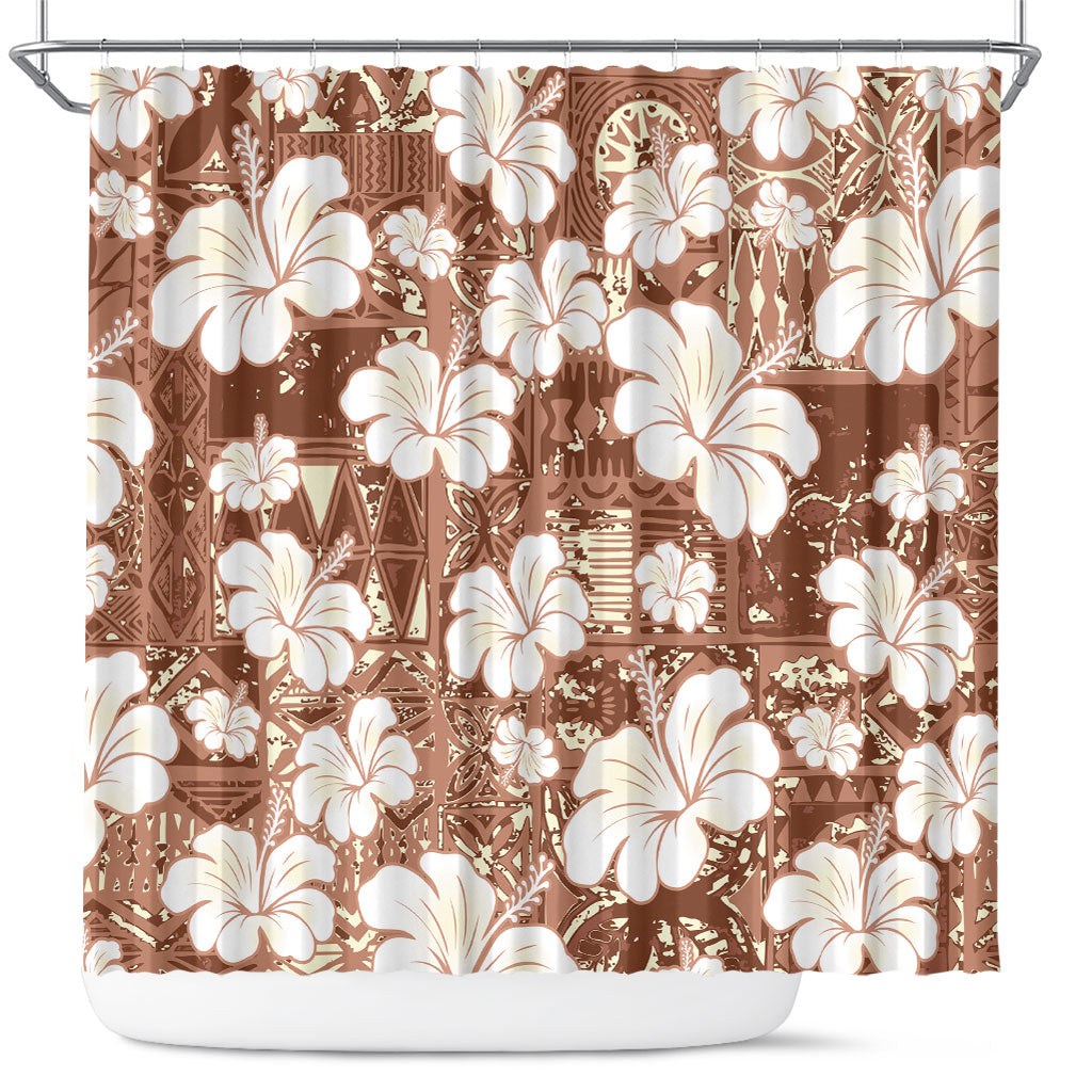 Brown Bula Fiji Masi Hibiscus Seamless Shower Curtain