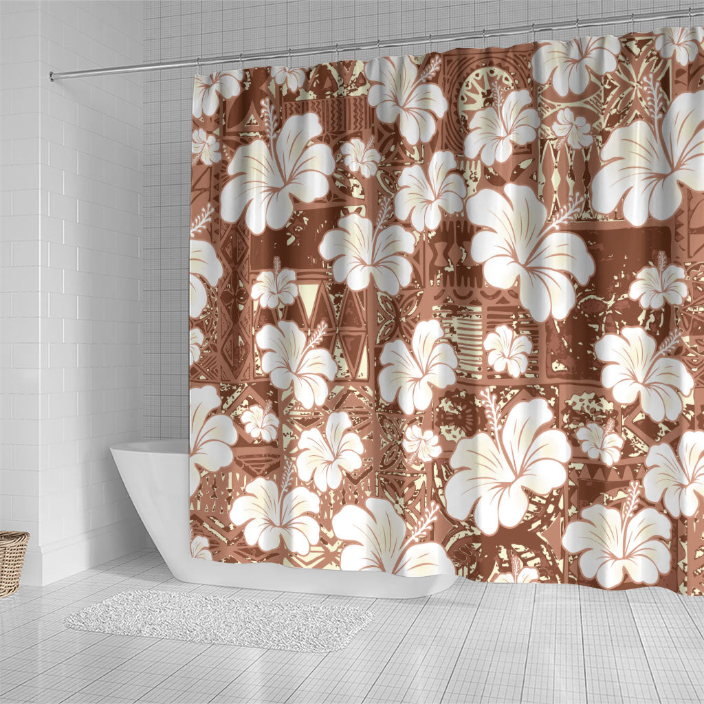 Brown Bula Fiji Masi Hibiscus Seamless Shower Curtain