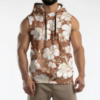 Brown Bula Fiji Masi Hibiscus Seamless Sleeveless Hoodie