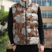 Brown Bula Fiji Masi Hibiscus Seamless Sleeveless Puffer Jacket