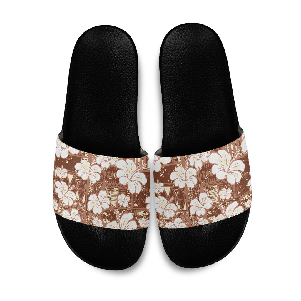 Brown Bula Fiji Masi Hibiscus Seamless Slide Sandals