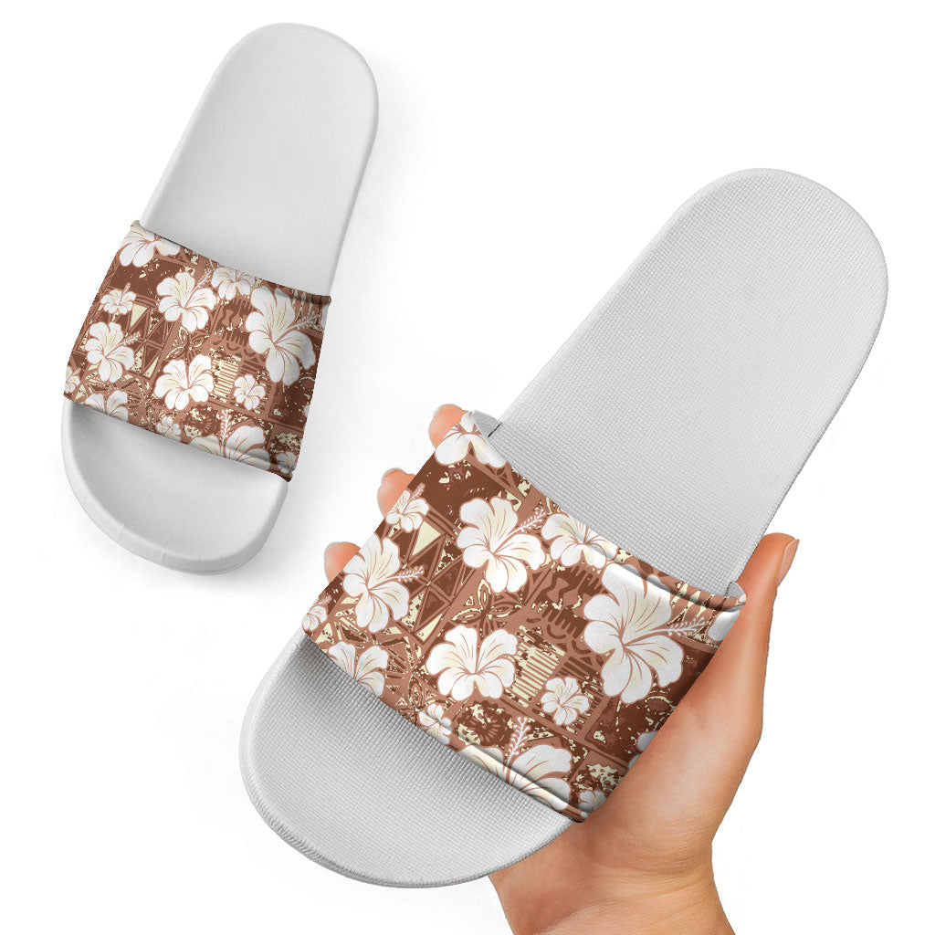 Brown Bula Fiji Masi Hibiscus Seamless Slide Sandals
