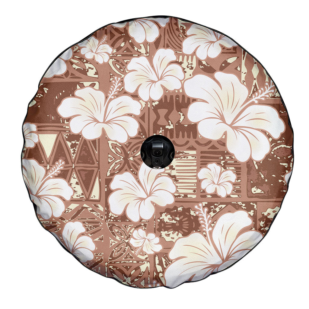 Brown Bula Fiji Masi Hibiscus Seamless Spare Tire Cover
