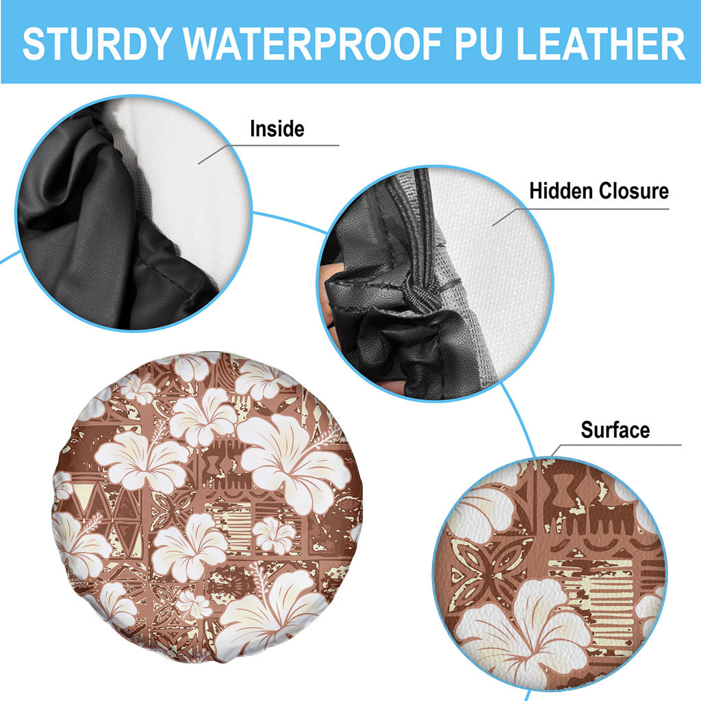 Brown Bula Fiji Masi Hibiscus Seamless Spare Tire Cover