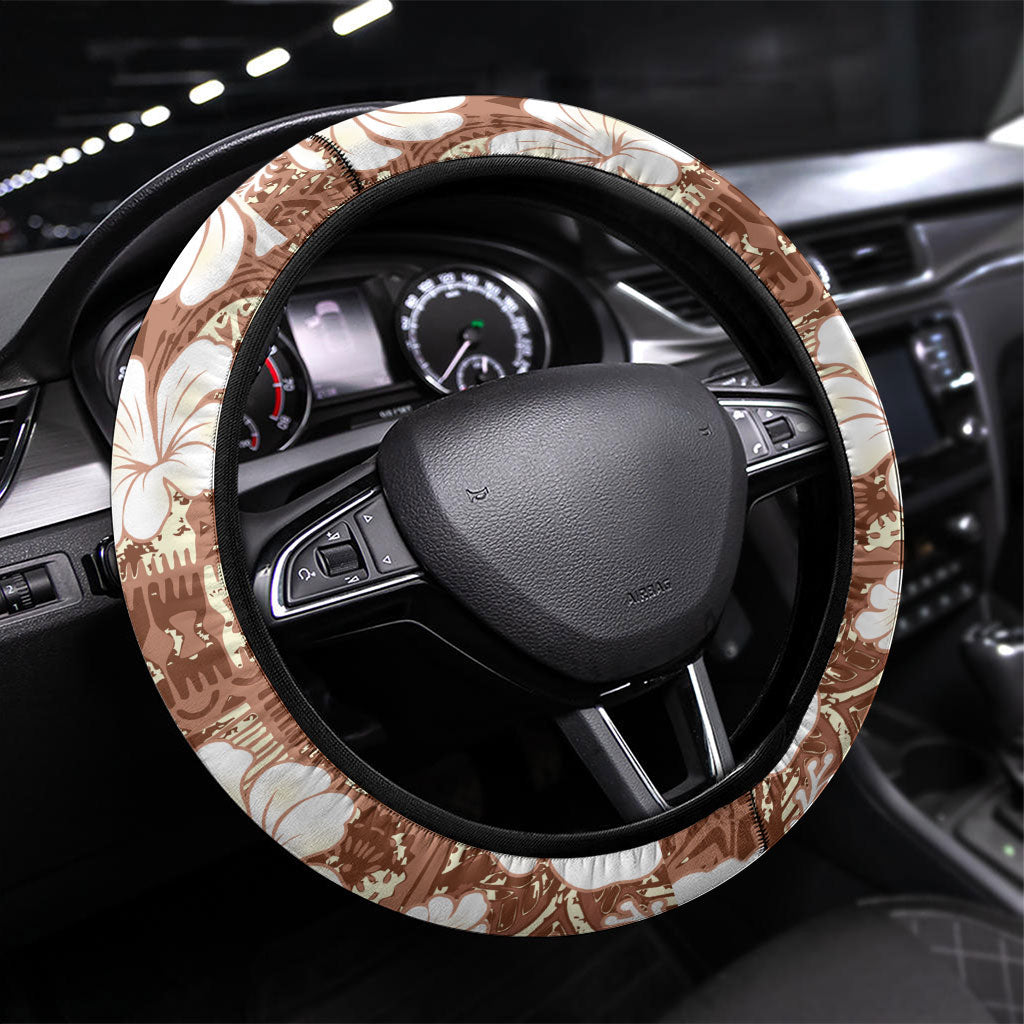 Brown Bula Fiji Masi Hibiscus Seamless Steering Wheel Cover