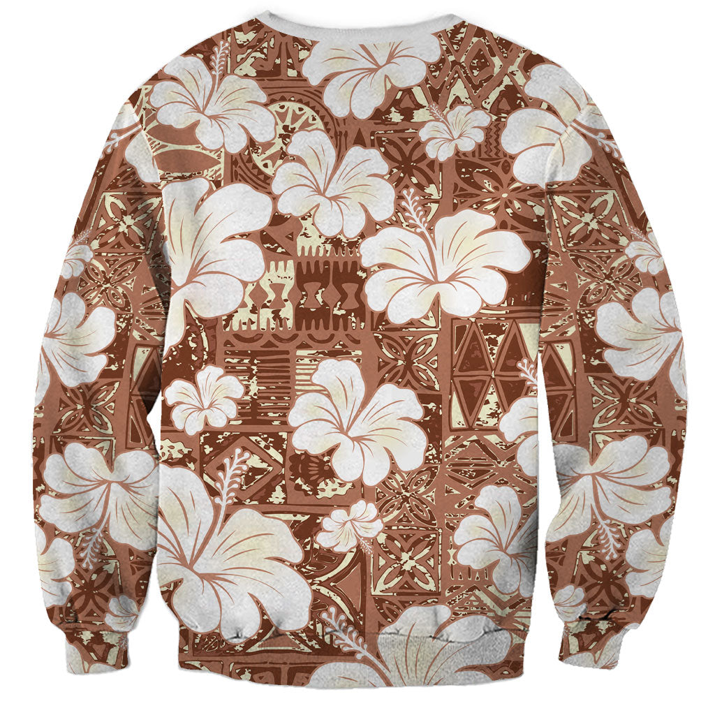 Brown Bula Fiji Masi Hibiscus Seamless Sweatshirt