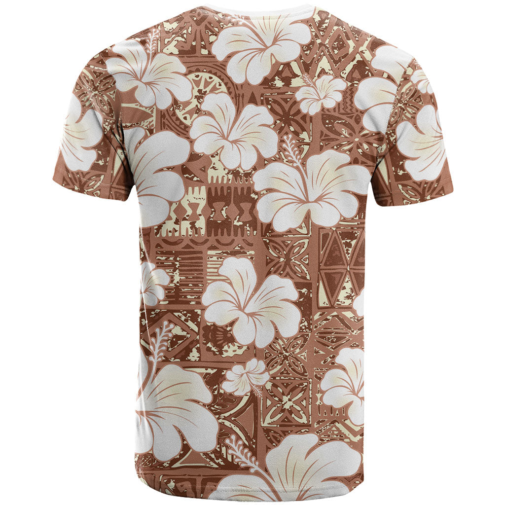 Brown Bula Fiji Masi Hibiscus Seamless T Shirt