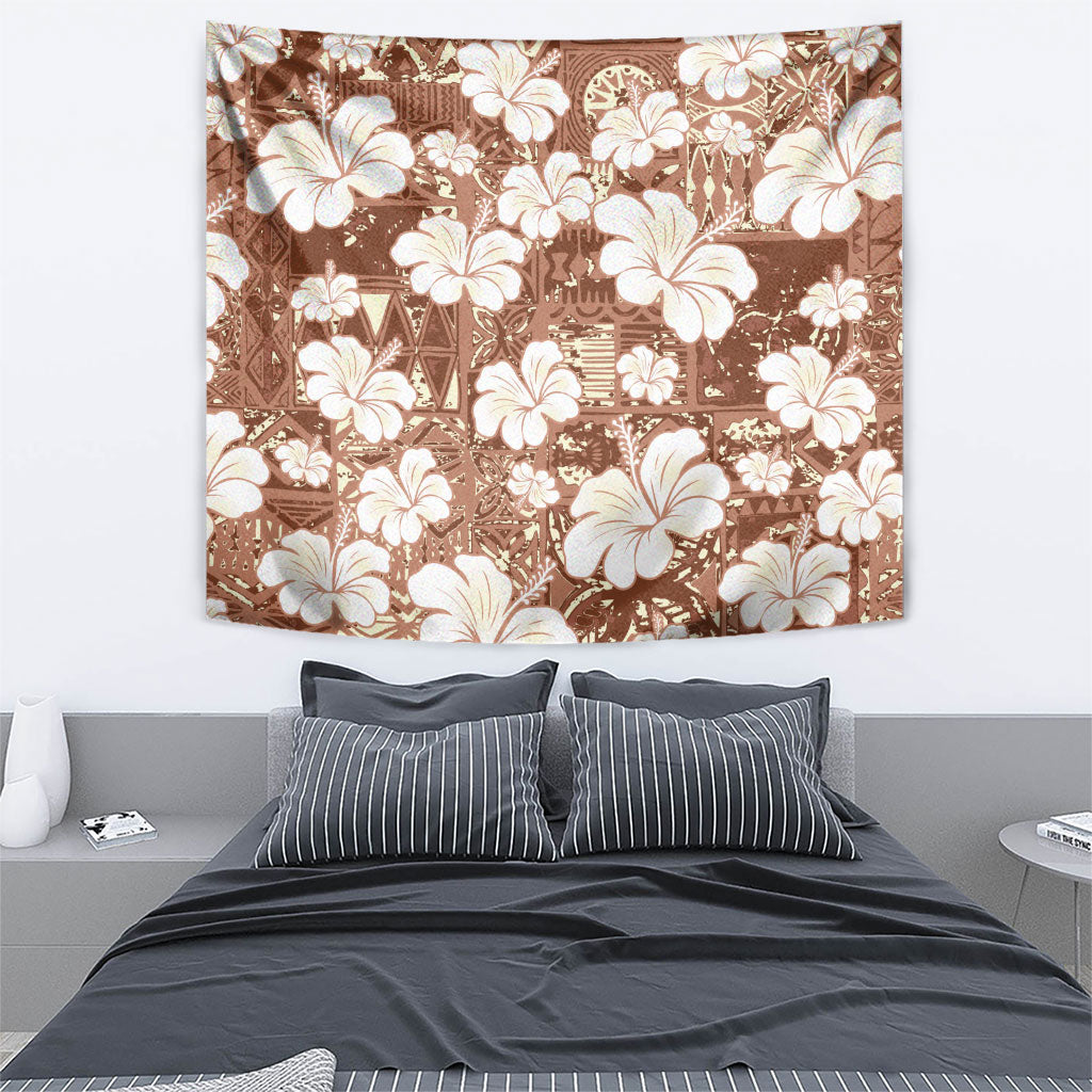 Brown Bula Fiji Masi Hibiscus Seamless Tapestry