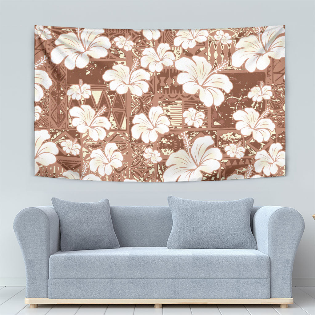 Brown Bula Fiji Masi Hibiscus Seamless Tapestry