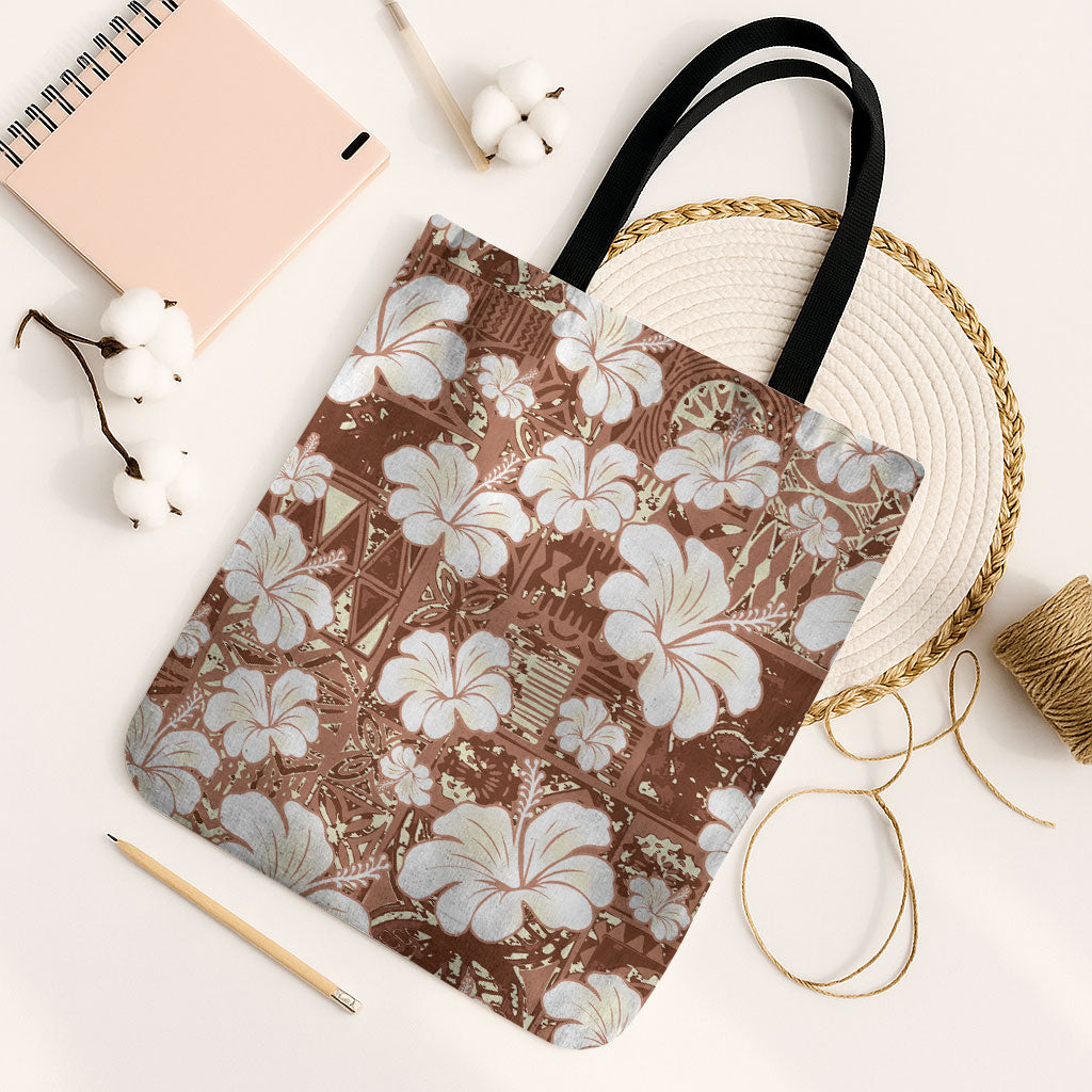 Brown Bula Fiji Masi Hibiscus Seamless Tote Bag