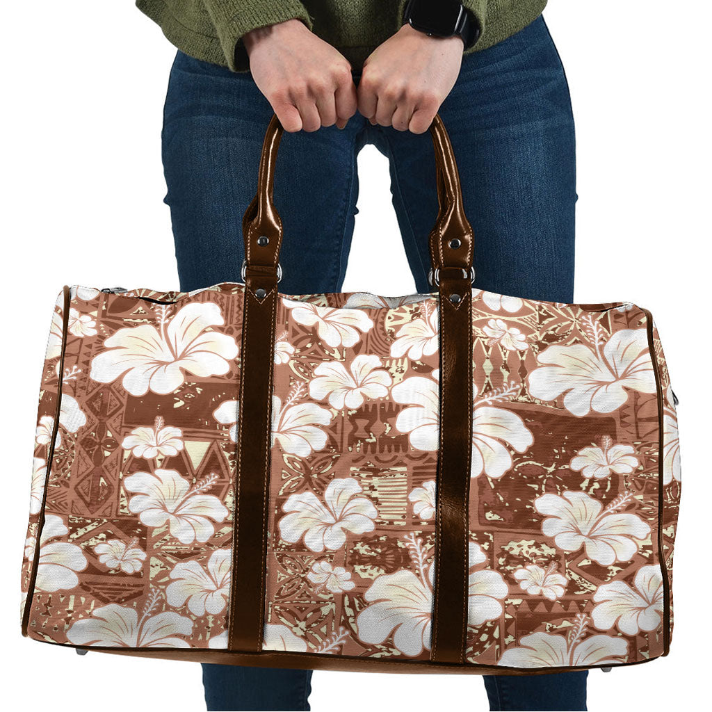 Brown Bula Fiji Masi Hibiscus Seamless Travel Bag