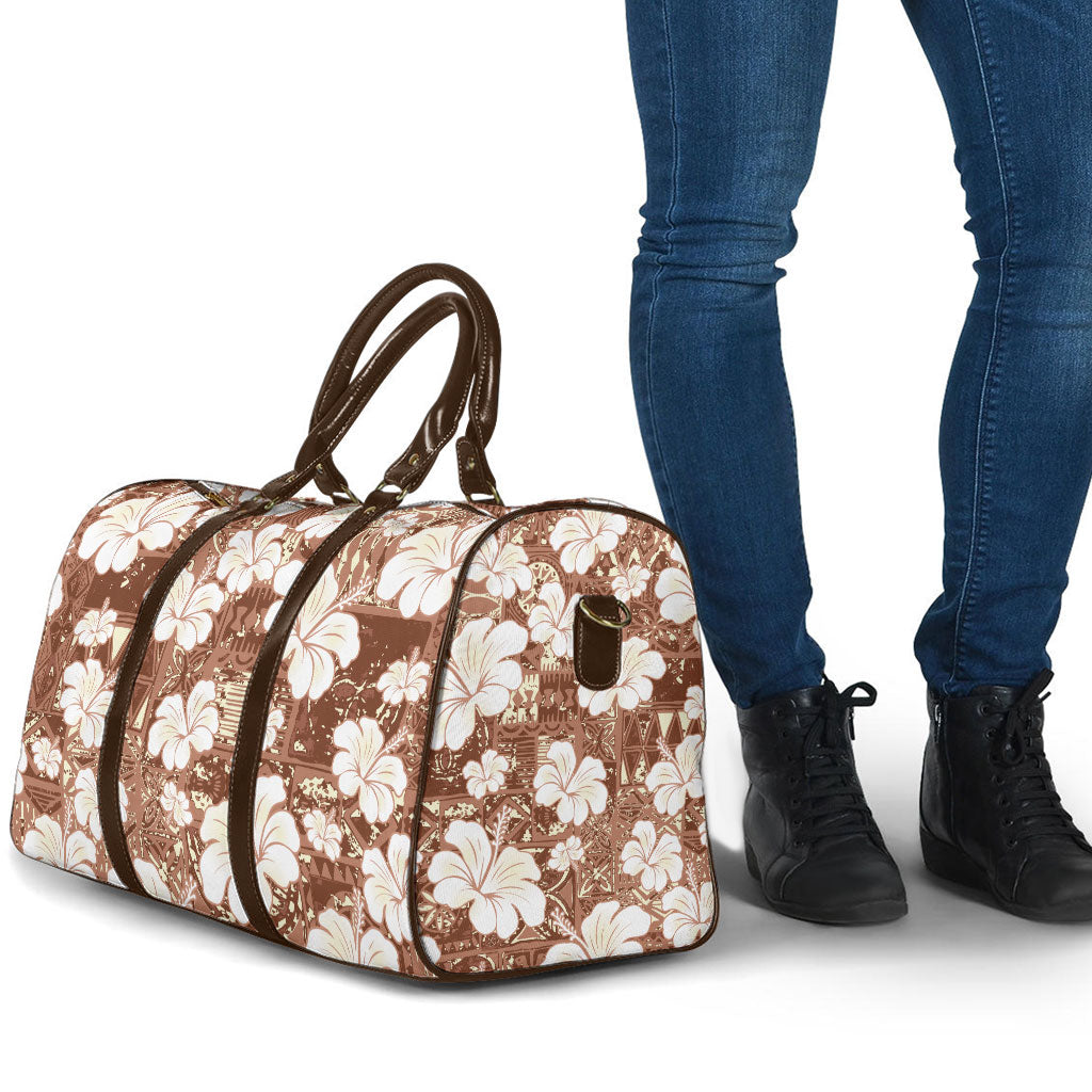 Brown Bula Fiji Masi Hibiscus Seamless Travel Bag