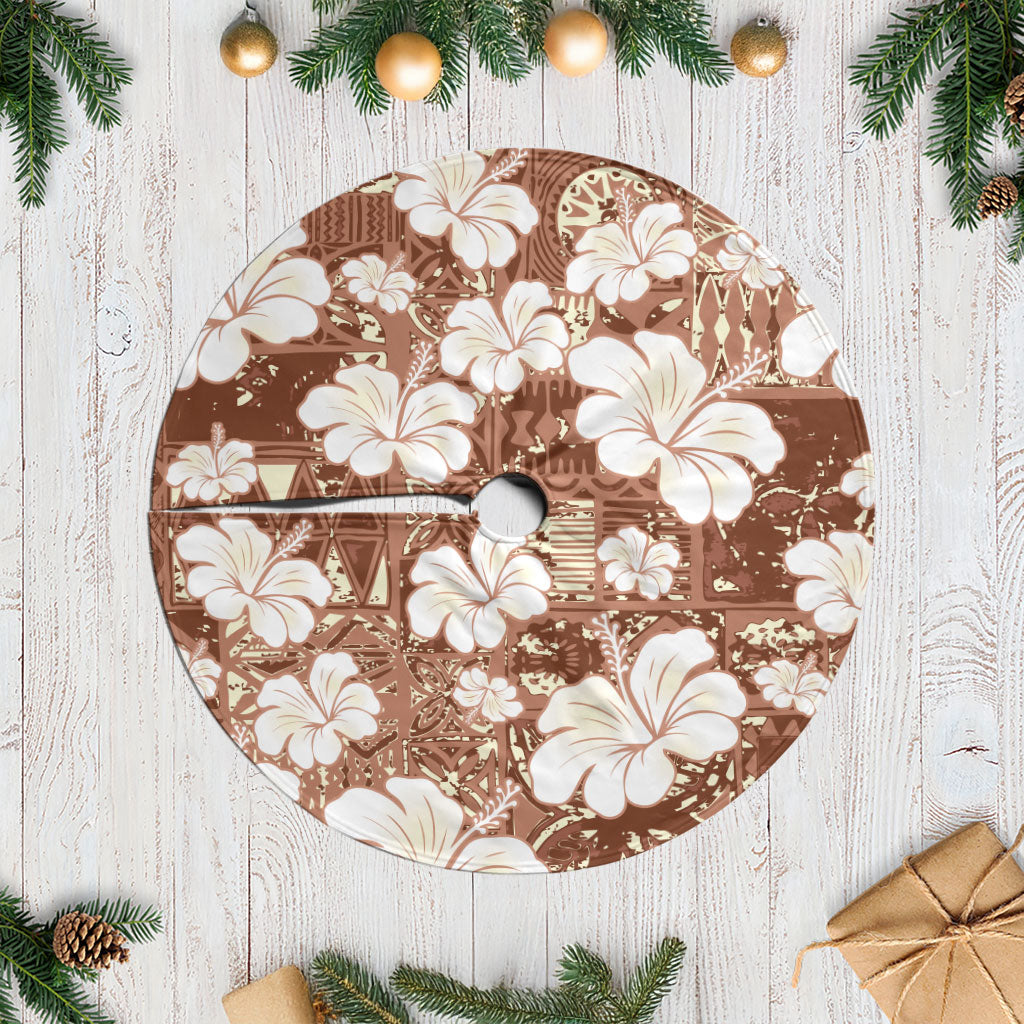 Brown Bula Fiji Masi Hibiscus Seamless Tree Skirt