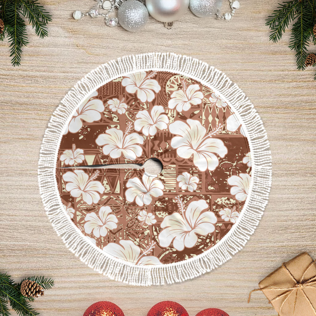 Brown Bula Fiji Masi Hibiscus Seamless Tree Skirt