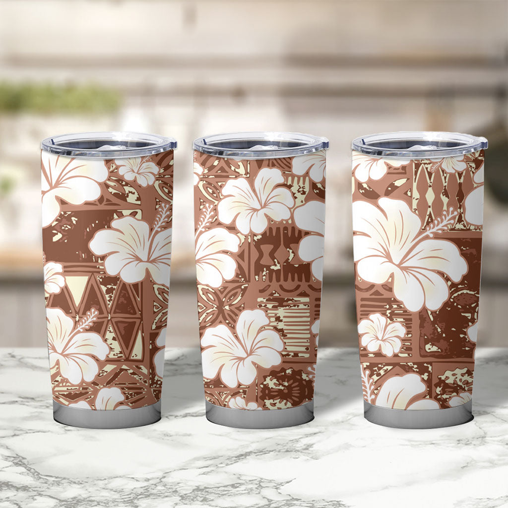 Brown Bula Fiji Masi Hibiscus Seamless Tumbler Cup
