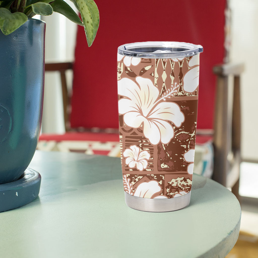Brown Bula Fiji Masi Hibiscus Seamless Tumbler Cup