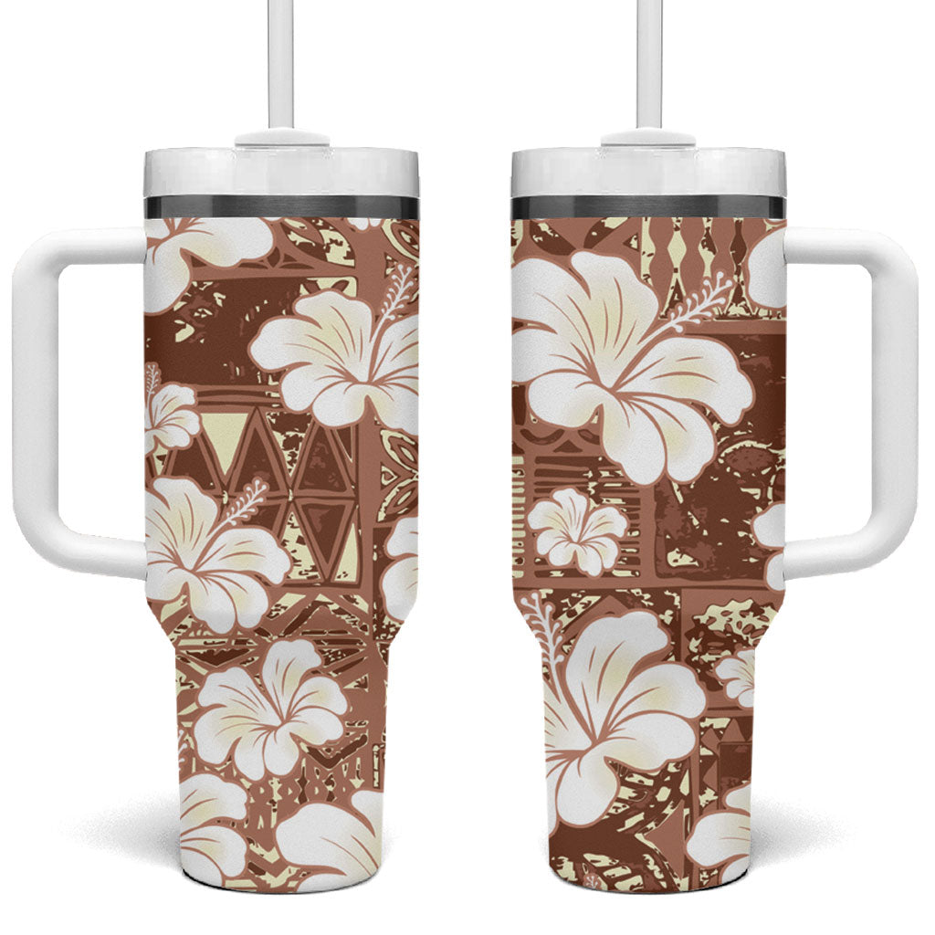 Brown Bula Fiji Masi Hibiscus Seamless Tumbler With Handle