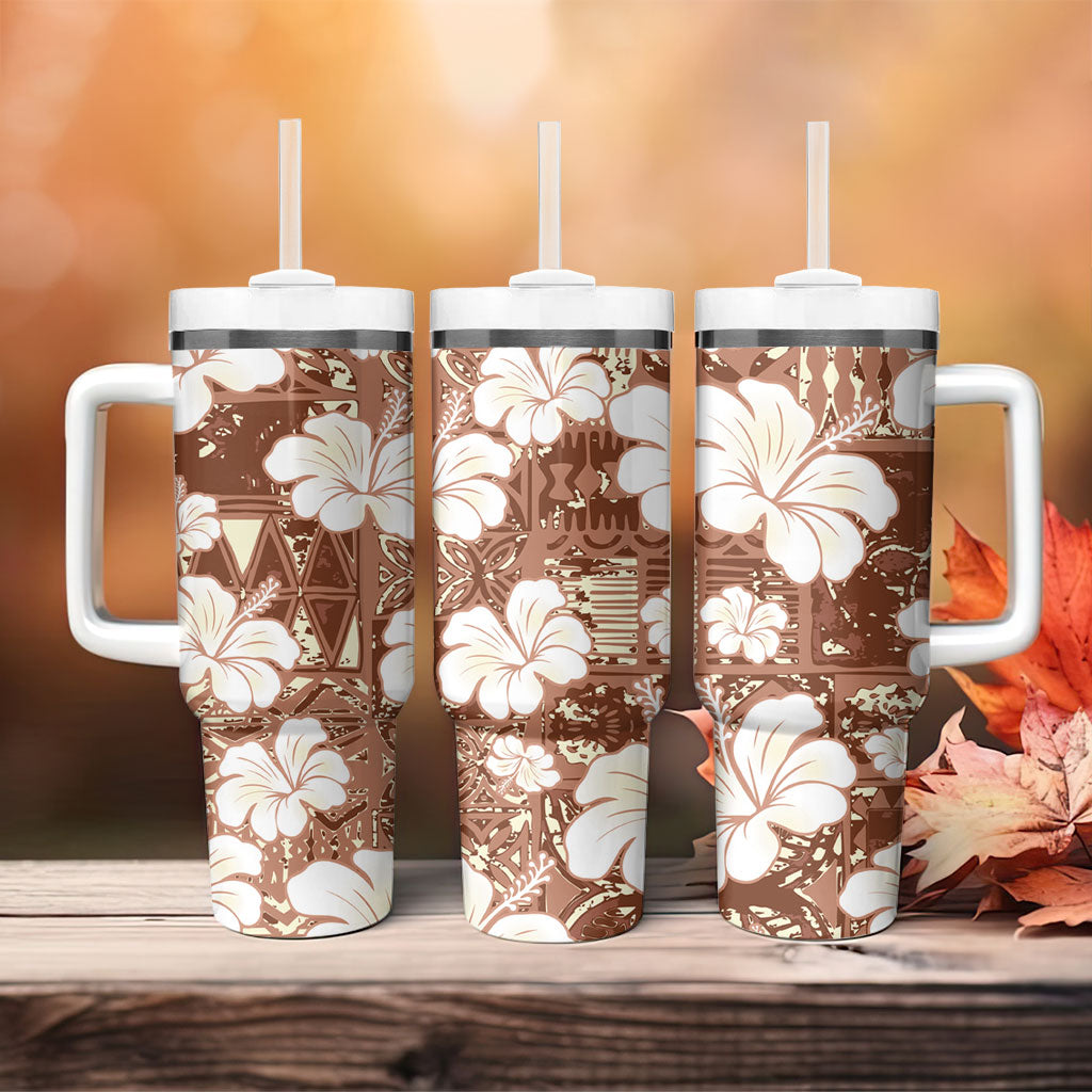 Brown Bula Fiji Masi Hibiscus Seamless Tumbler With Handle