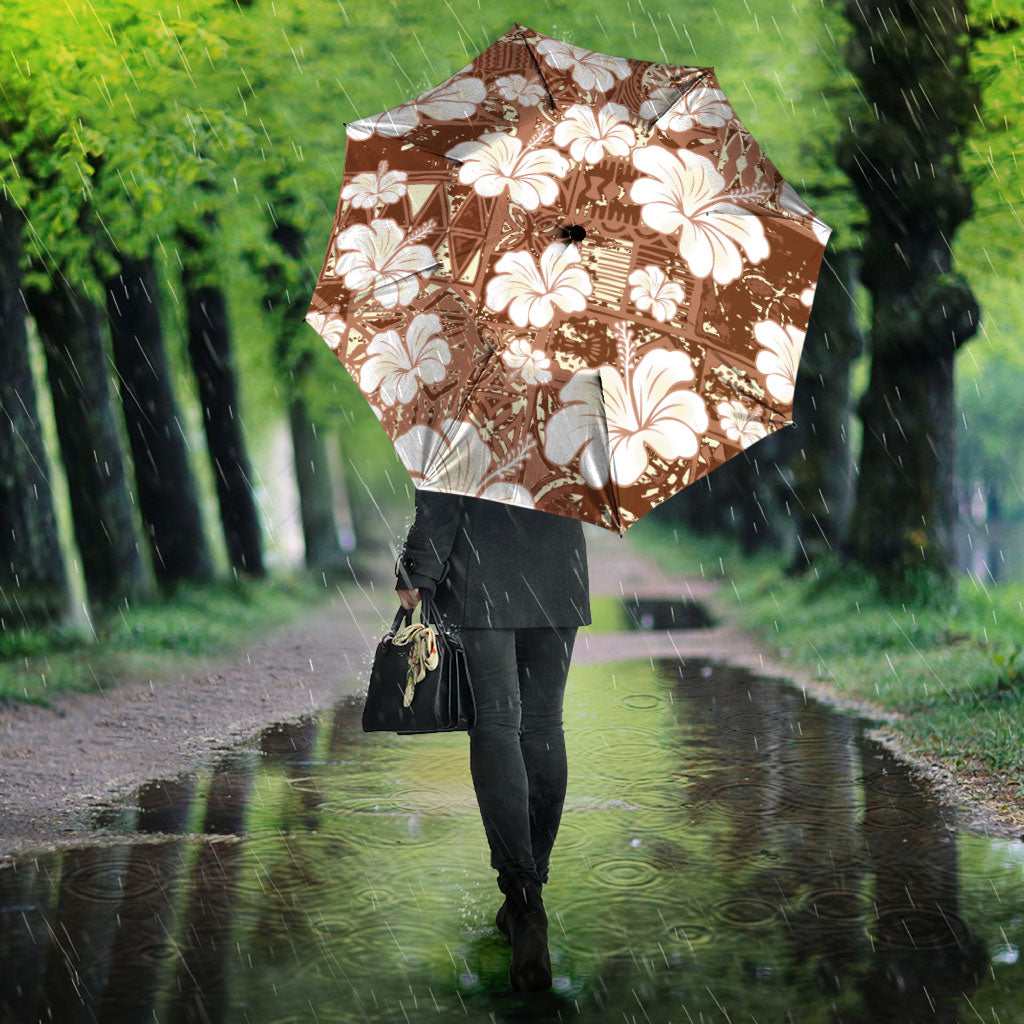 Brown Bula Fiji Masi Hibiscus Seamless Umbrella