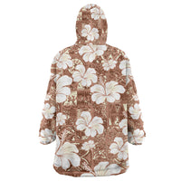 Brown Bula Fiji Masi Hibiscus Seamless Wearable Blanket Hoodie