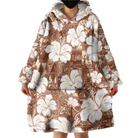 Brown Bula Fiji Masi Hibiscus Seamless Wearable Blanket Hoodie