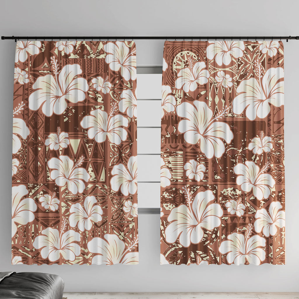 Brown Bula Fiji Masi Hibiscus Seamless Window Curtain