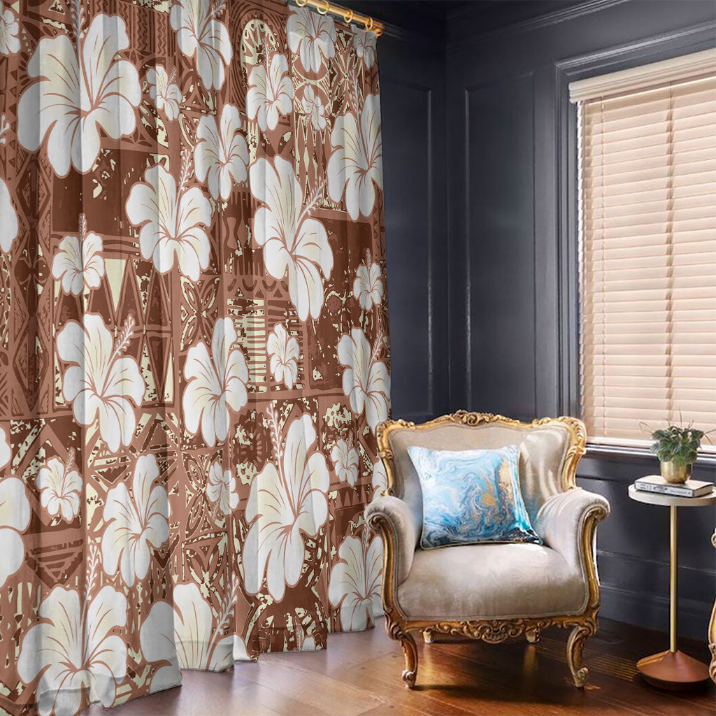 Brown Bula Fiji Masi Hibiscus Seamless Window Curtain