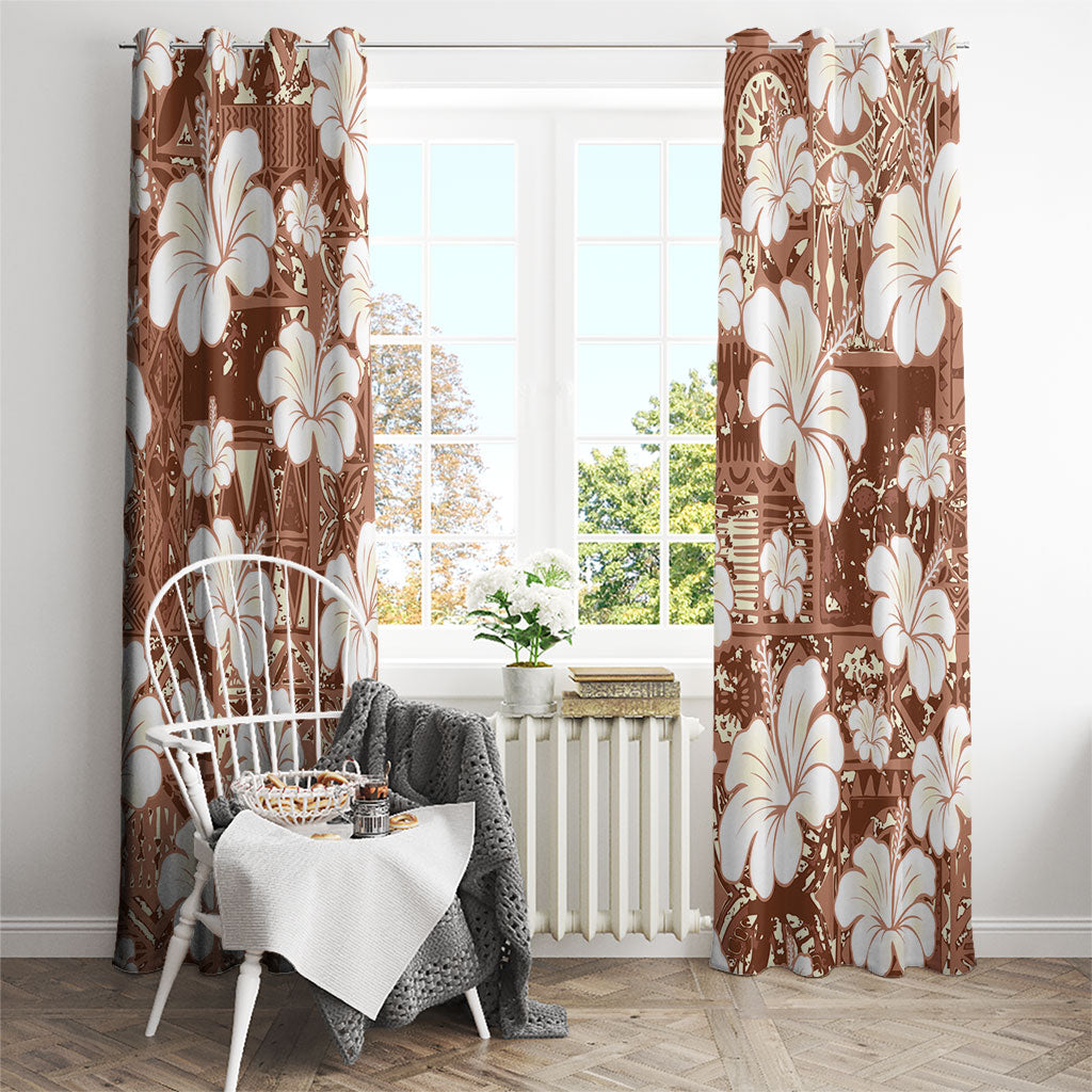 Brown Bula Fiji Masi Hibiscus Seamless Window Curtain