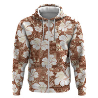 Brown Bula Fiji Masi Hibiscus Seamless Zip Hoodie