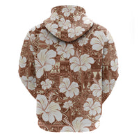 Brown Bula Fiji Masi Hibiscus Seamless Zip Hoodie