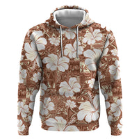 Brown Bula Fiji Masi Hibiscus Seamless Zip Hoodie