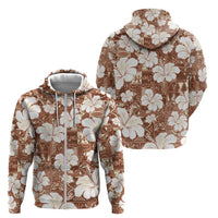 Brown Bula Fiji Masi Hibiscus Seamless Zip Hoodie