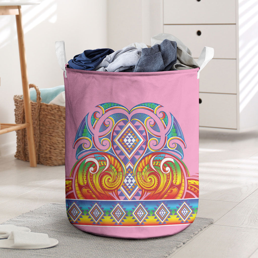Rainbow Ngaru Taniko With Aotearoa Maori Tattoo Laundry Basket