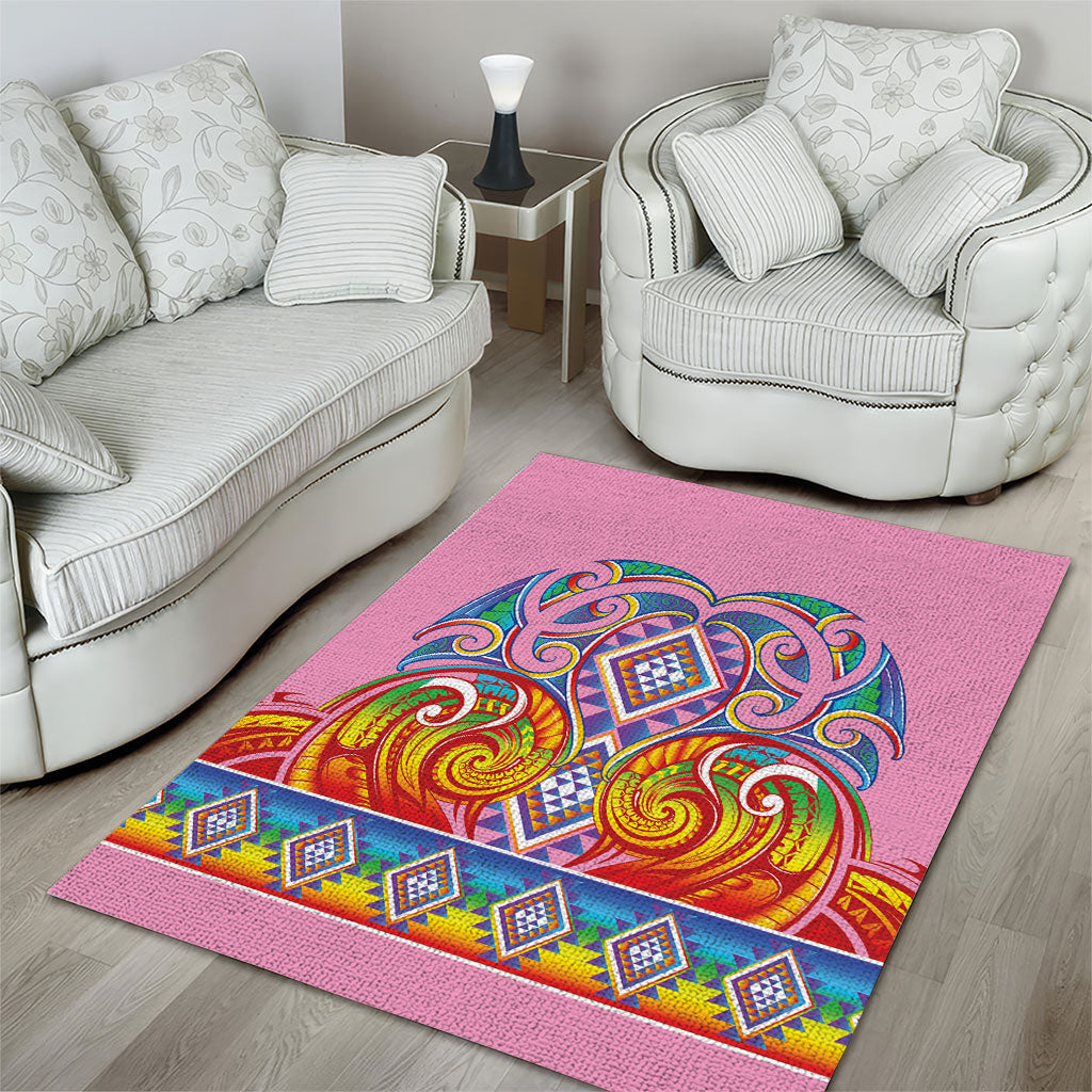 Rainbow Ngaru Taniko With Aotearoa Maori Tattoo Area Rug