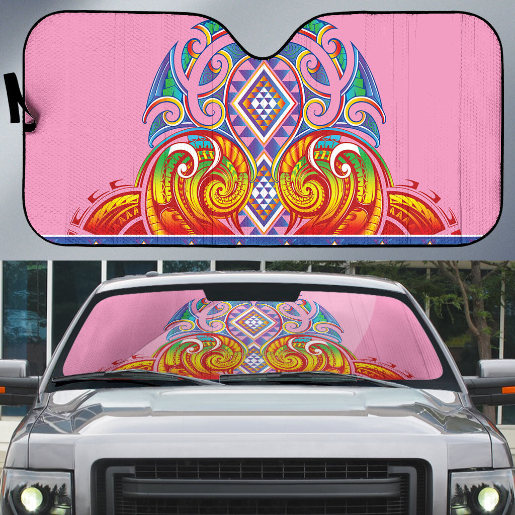 Rainbow Ngaru Taniko With Aotearoa Maori Tattoo Auto Sun Shade