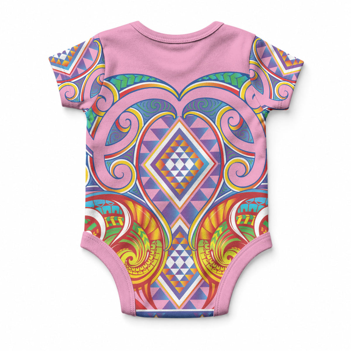 Rainbow Ngaru Taniko With Aotearoa Maori Tattoo Baby Onesie