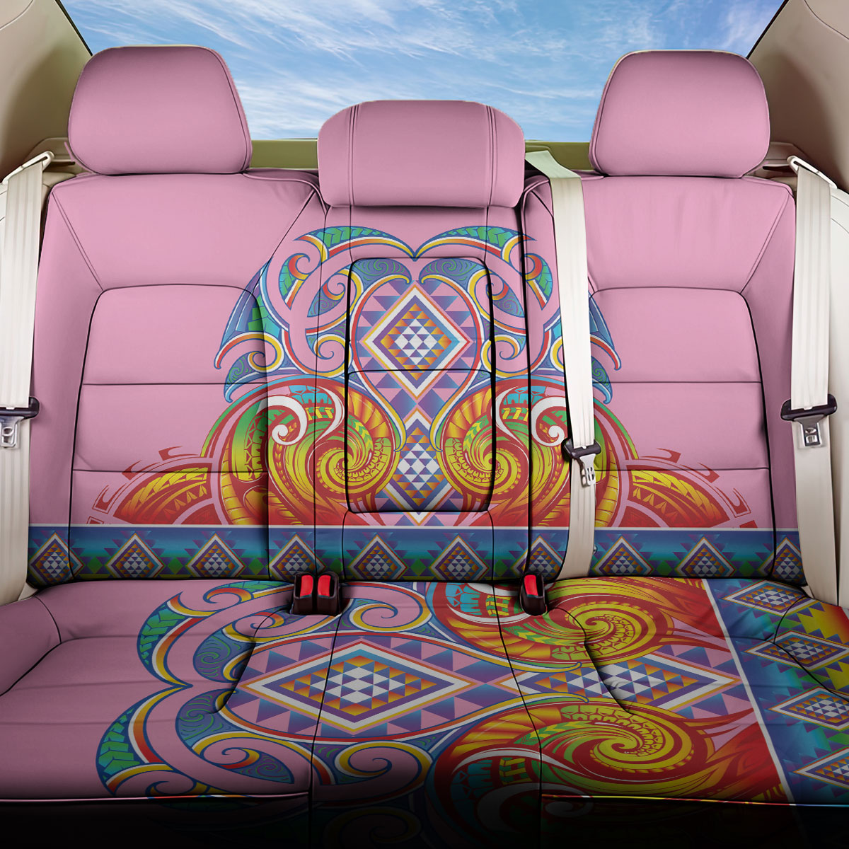 Rainbow Ngaru Taniko With Aotearoa Maori Tattoo Back Car Seat Cover