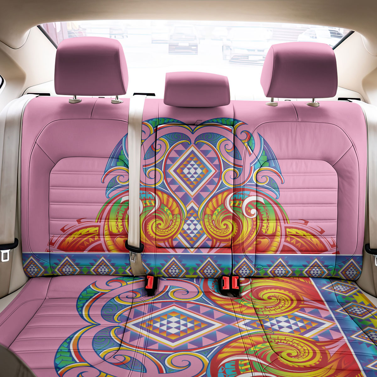 Rainbow Ngaru Taniko With Aotearoa Maori Tattoo Back Car Seat Cover