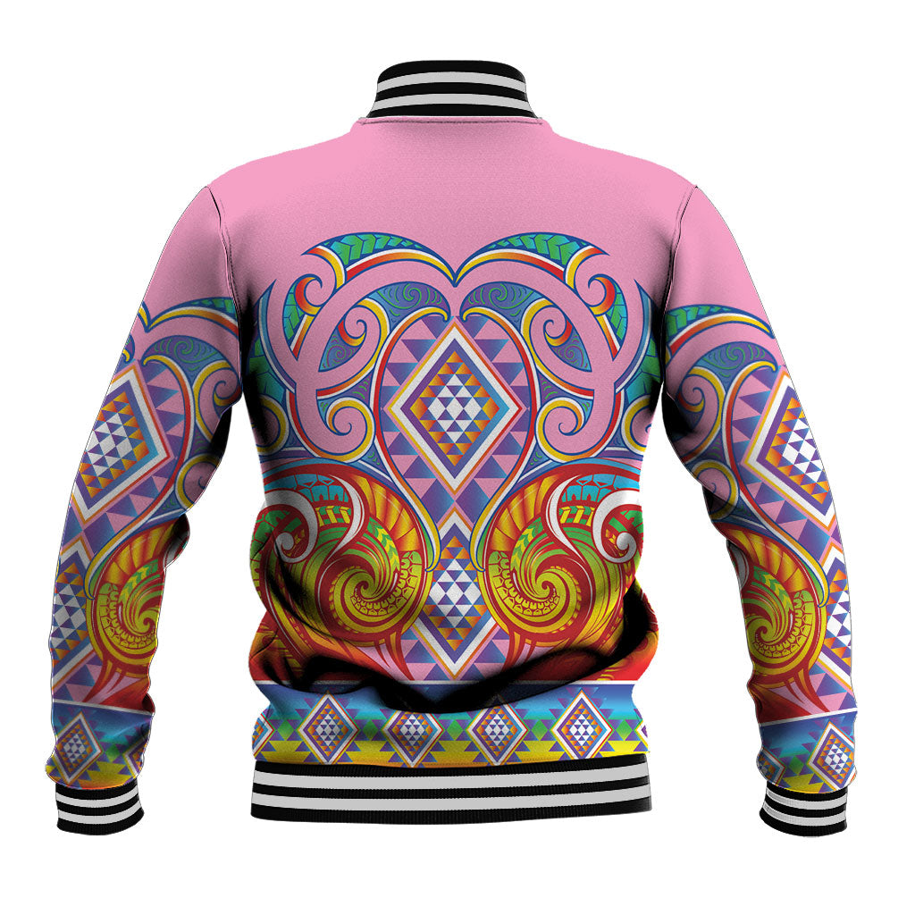 Rainbow Ngaru Taniko With Aotearoa Maori Tattoo Baseball Jacket