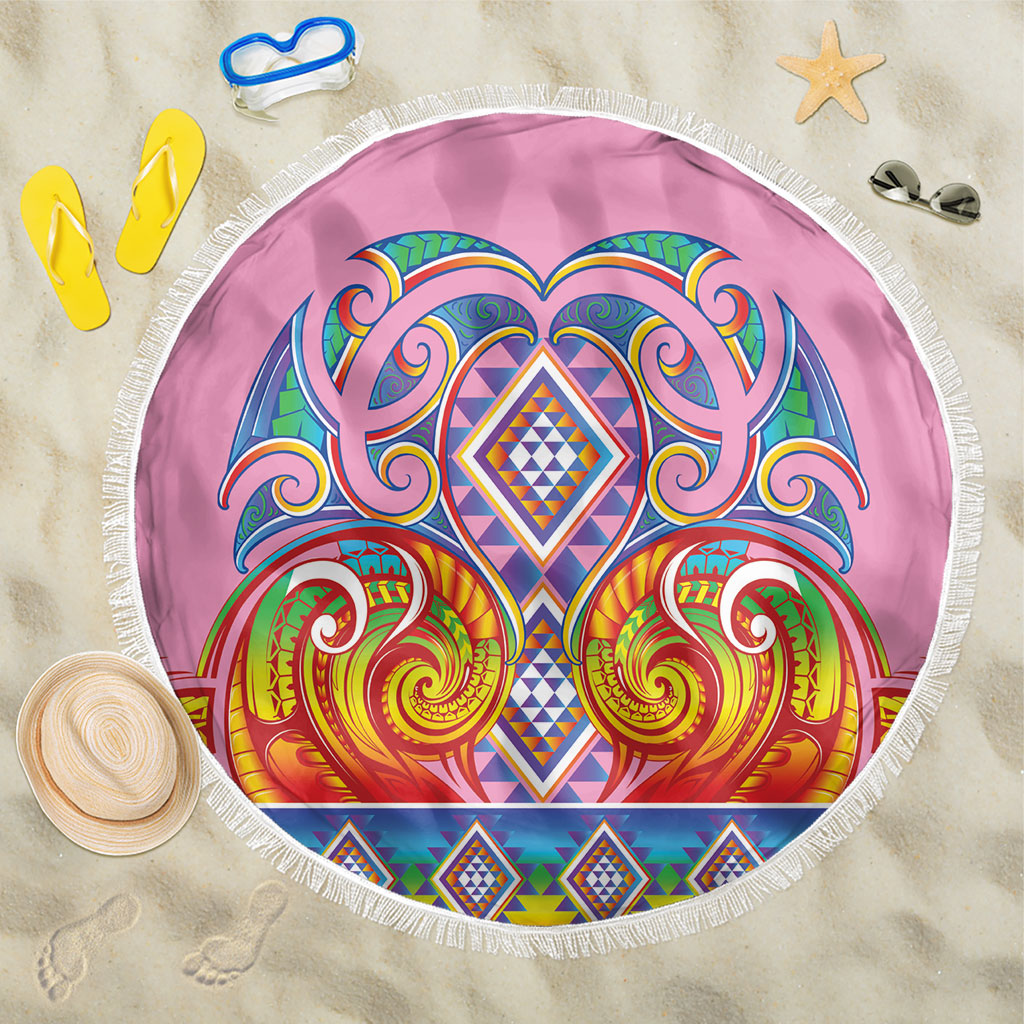 Rainbow Ngaru Taniko With Aotearoa Maori Tattoo Beach Blanket