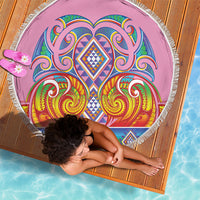Rainbow Ngaru Taniko With Aotearoa Maori Tattoo Beach Blanket