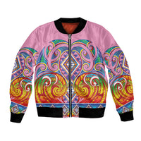 Rainbow Ngaru Taniko With Aotearoa Maori Tattoo Bomber Jacket