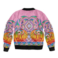 Rainbow Ngaru Taniko With Aotearoa Maori Tattoo Bomber Jacket
