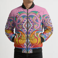 Rainbow Ngaru Taniko With Aotearoa Maori Tattoo Bomber Puffer Jacket
